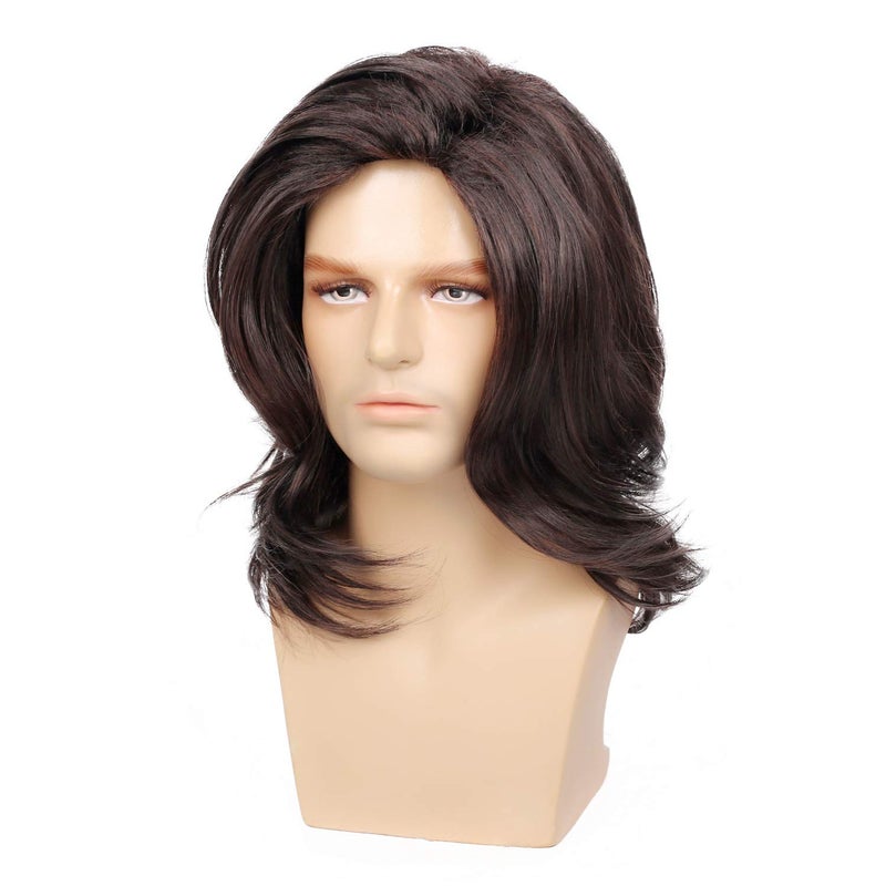 Kaneles Men's Wig Dark Brown Long Curly Natural Hair Wig Costume Halloween Cospaly Party Wigs - Image 2